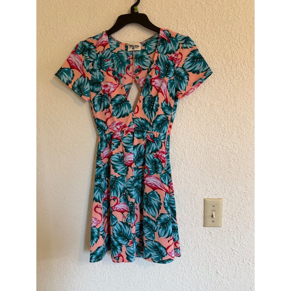 Show Me Your Mumu Ibiza Dress Womens Small Tropical Flamingo Pink Green Mini